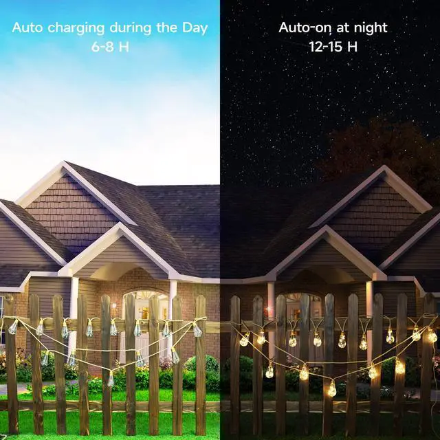 Alt view image 2 of 6 - Solar Outdoor String Lights, 20Ft Vintage Rope Hemp Solar Patio Lights, Waterproof Warm White Solar Powered String Lights With 8 Modes 16 Shatterproof Bulbs for Garden Fence Stairs Balcony Café Bistro