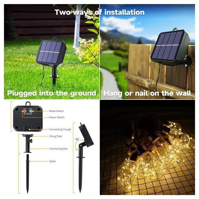 Alt view image 5 of 6 - Solar Outdoor String Lights, 20Ft Vintage Rope Hemp Solar Patio Lights, Waterproof Warm White Solar Powered String Lights With 8 Modes 16 Shatterproof Bulbs for Garden Fence Stairs Balcony Café Bistro