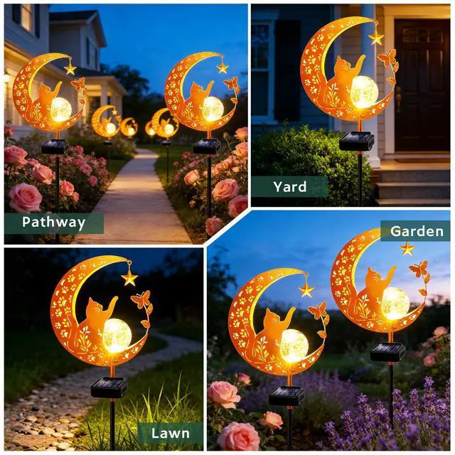 Alt view image 7 of 7 - Solar Garden Decor Outdoor Statue, Moon Fairy Garden Figurines with Cat Design for Mom Women Grandma Solar Stake Lights for Patio, Yard, Lawn, Pathway (Warm White)