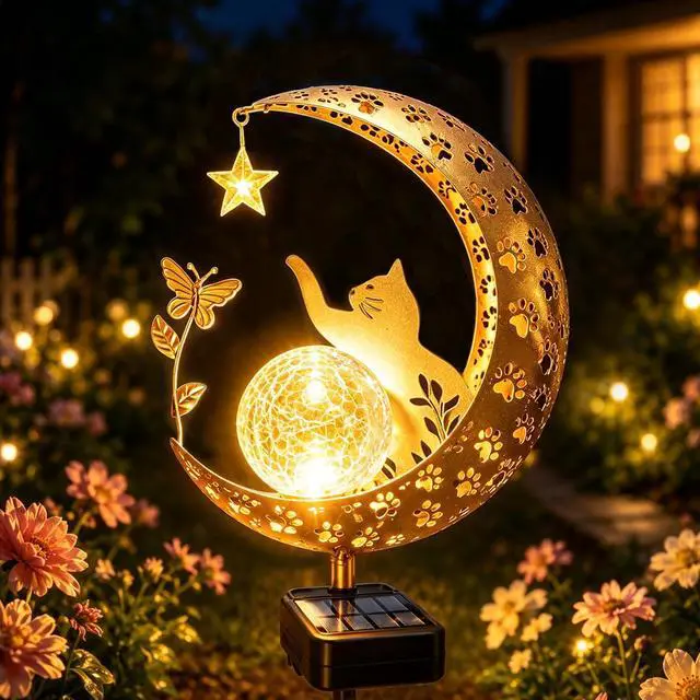 Main image of Solar Garden Decor Outdoor Statue, Moon Fairy Garden Figurines with Cat Design for Mom Women Grandma Solar Stake Lights for Patio, Yard, Lawn, Pathway (Warm White)