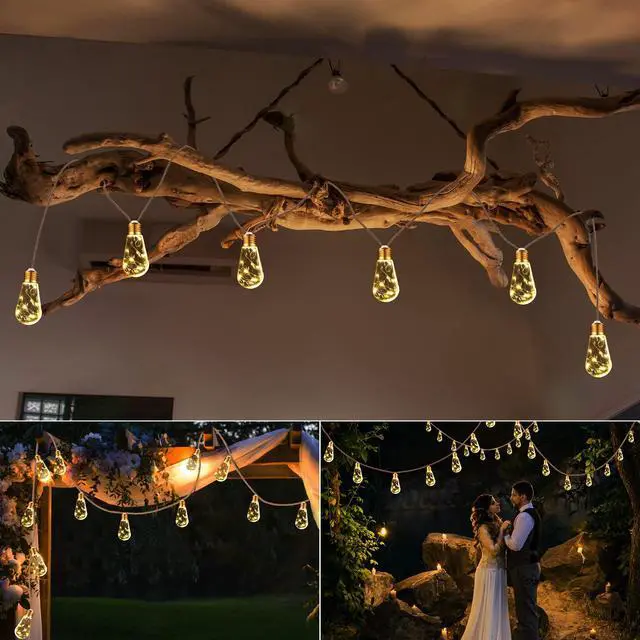 Alt view image 6 of 6 - Solar Outdoor String Lights, 20Ft Vintage Rope Hemp Solar Patio Lights, Waterproof Warm White Solar Powered String Lights With 8 Modes 16 Shatterproof Bulbs for Garden Fence Stairs Balcony Café Bistro