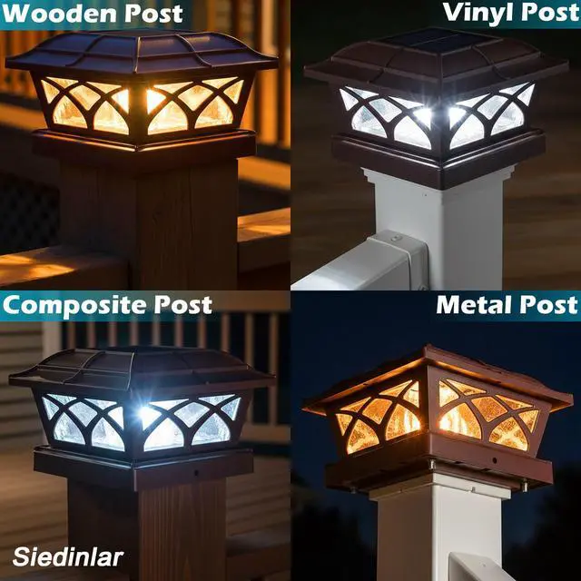 Alt view image 3 of 6 - Solar Post Cap Lights Outdoor Glass 2 Color Modes 8 LEDs for 4x4 5x5 6x6 Posts Deck Fence Patio Decoration Warm White & Cool White Lighting Brown (2 Pack)