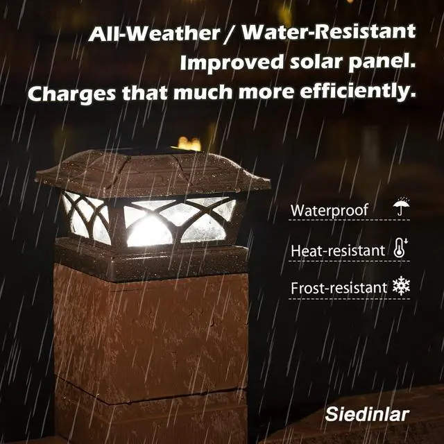 Alt view image 6 of 6 - Solar Post Cap Lights Outdoor Glass 2 Color Modes 8 LEDs for 4x4 5x5 6x6 Posts Deck Fence Patio Decoration Warm White & Cool White Lighting Brown (2 Pack)