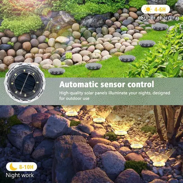Alt view image 2 of 7 - 6 Pack Solar Ground Lights, Upgraded Solar Garden Lights Auto ON/Off Landscape Lighting Outdoor In-Ground Lights Waterproof Long Lasting for Pathway Walkway Patio (Warm White)