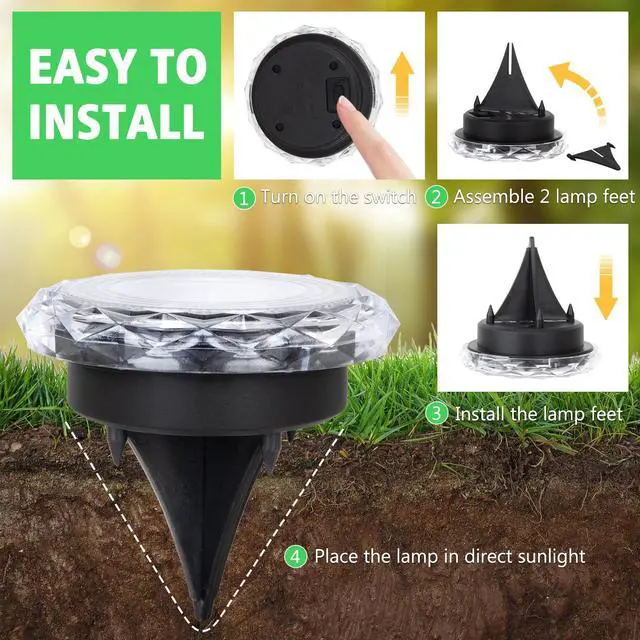 Alt view image 5 of 7 - 6 Pack Solar Ground Lights, Upgraded Solar Garden Lights Auto ON/Off Landscape Lighting Outdoor In-Ground Lights Waterproof Long Lasting for Pathway Walkway Patio (Warm White)