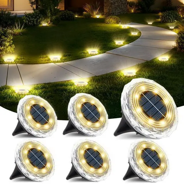 Main image of 6 Pack Solar Ground Lights, Upgraded Solar Garden Lights Auto ON/Off Landscape Lighting Outdoor In-Ground Lights Waterproof Long Lasting for Pathway Walkway Patio (Warm White)