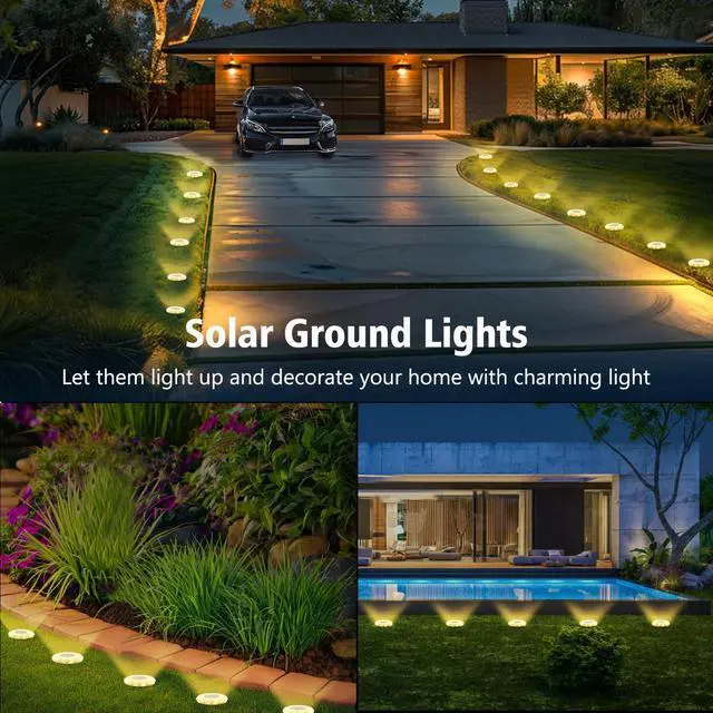 Alt view image 4 of 7 - 6 Pack Solar Ground Lights, Upgraded Solar Garden Lights Auto ON/Off Landscape Lighting Outdoor In-Ground Lights Waterproof Long Lasting for Pathway Walkway Patio (Warm White)