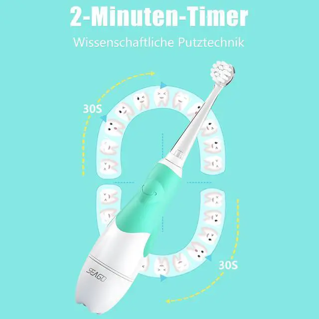 Alt view image 5 of 7 - Baby Toothbrush Age 0-2-3 Years Old Electric Toddler Kids Battery Powered Sonic Tooth Brush with Timer LED Light and 4 Soft Brush Heads for 6 Months and Up SG513 (Baby Green)