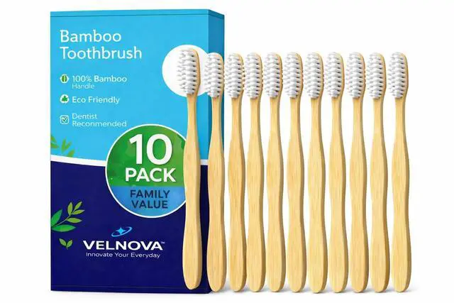 Main image of Pure Bamboo Toothbrushes (10 Pack) Soft BPA-Free Bristles, Eco-Friendly Biodegradable Wooden Handle, Vegan & Plastic-Free Toothbrush for Adults & Kids, Sustainable Oral Care