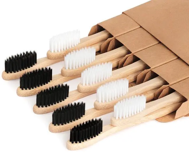 Main image of Bamboo Toothbrushes Biodegradable Toothbrush 10 Pack - Eco-Friendly, Natural Wooden Tooth Brush, BPA Free Travel Size Organic Soft Bristle Toothbrush, Soft Toothbrushes for Adults
