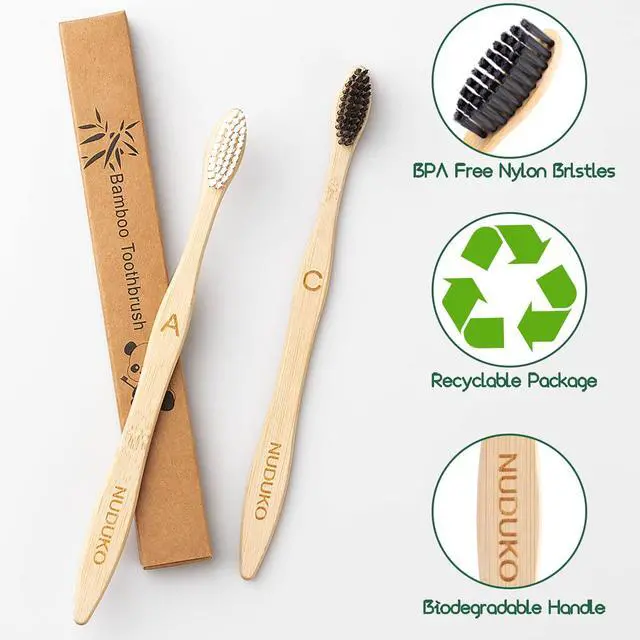 Alt view image 2 of 7 - Bamboo Toothbrushes Biodegradable Toothbrush 10 Pack - Eco-Friendly, Natural Wooden Tooth Brush, BPA Free Travel Size Organic Soft Bristle Toothbrush, Soft Toothbrushes for Adults