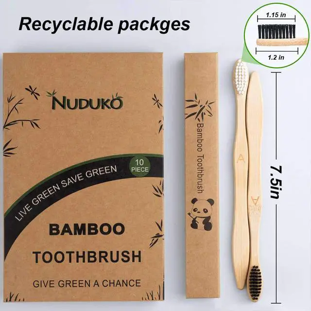 Alt view image 7 of 7 - Bamboo Toothbrushes Biodegradable Toothbrush 10 Pack - Eco-Friendly, Natural Wooden Tooth Brush, BPA Free Travel Size Organic Soft Bristle Toothbrush, Soft Toothbrushes for Adults