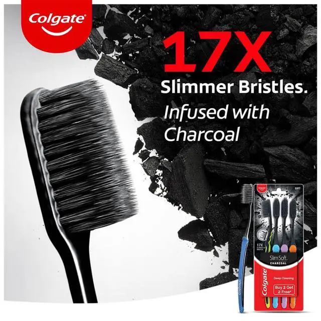 Alt view image 2 of 7 - Slim Soft Charcoal Toothbrush (Buy 2 Get 2 Free) - 4 Pcs