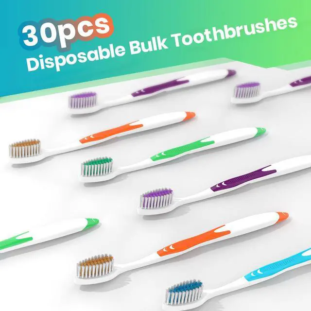 Alt view image 2 of 7 - 30 Pack Bulk Toothbrushes with Covers, Individually Wrapped Tooth Brush Pack for Adults & Kids, Disposable Toothbrush Medium Soft for Travel, Donations, Hotels