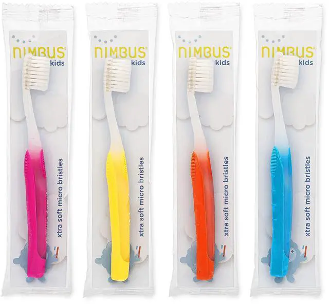 Main image of NIMBY Kid's Extra Soft Toothbrushes for Sensitive Teeth and Receding Gums, Periodontist Design Plaque Remover Travel Toothbrush, Individually Wrapped (4 Pack, Colors May Vary)