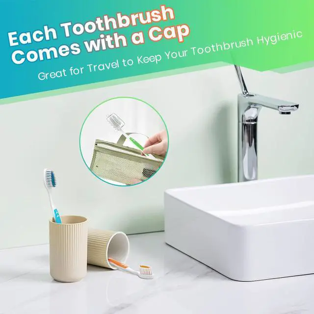 Alt view image 5 of 7 - 30 Pack Bulk Toothbrushes with Covers, Individually Wrapped Tooth Brush Pack for Adults & Kids, Disposable Toothbrush Medium Soft for Travel, Donations, Hotels