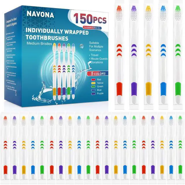 Main image of 150 PCS Individually Wrapped Bulk Toothbrush Pack, Disposable Soft Bristle for Adult or Kid, Ergonomic Handle, Perfect for Travel, Hotel, Donation