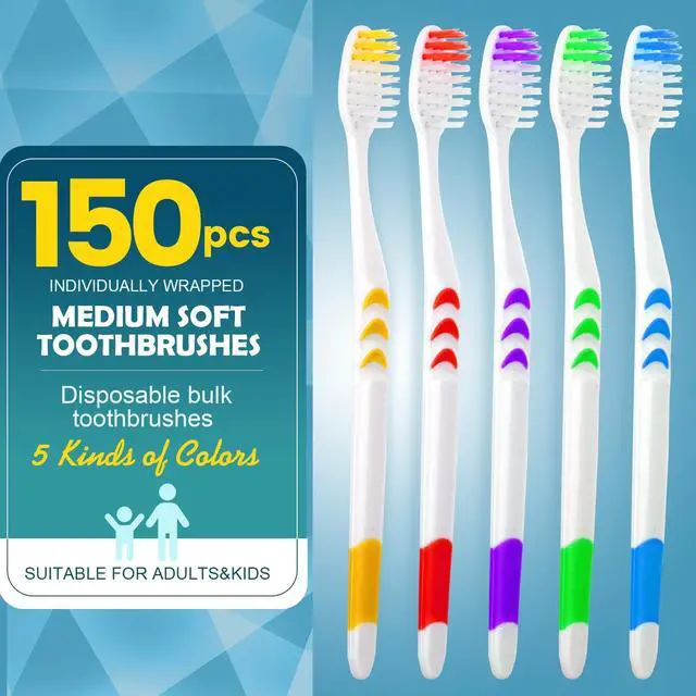 Alt view image 2 of 7 - 150 PCS Individually Wrapped Bulk Toothbrush Pack, Disposable Soft Bristle for Adult or Kid, Ergonomic Handle, Perfect for Travel, Hotel, Donation