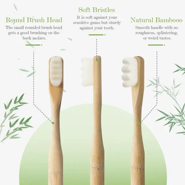 Alt view image 3 of 5 - Extra Soft Bamboo Toothbrushes for Sensitive Gums, 20000 Extra Soft Bristle Toothbrushes for Adults, Eco-Friendly, Natural Wooden Organic Micro Nano Bamboo Bristle Toothbrush - 4 Pack