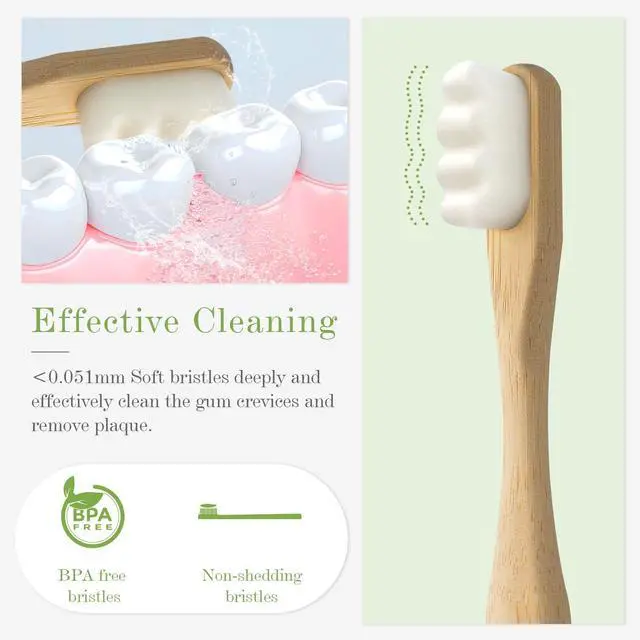 Alt view image 2 of 5 - Extra Soft Bamboo Toothbrushes for Sensitive Gums, 20000 Extra Soft Bristle Toothbrushes for Adults, Eco-Friendly, Natural Wooden Organic Micro Nano Bamboo Bristle Toothbrush - 4 Pack