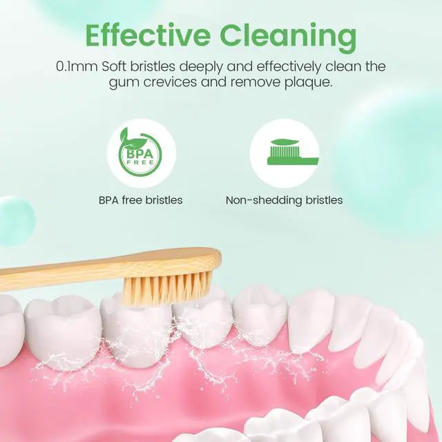 Alt view image 2 of 7 - Bamboo Toothbrushes Soft Bristles 10 Pack, Biodegradable BPA Free Soft Bristles Toothbrushes for Adult, Eco-Friendly, Natural Wooden Organic Toothbrush