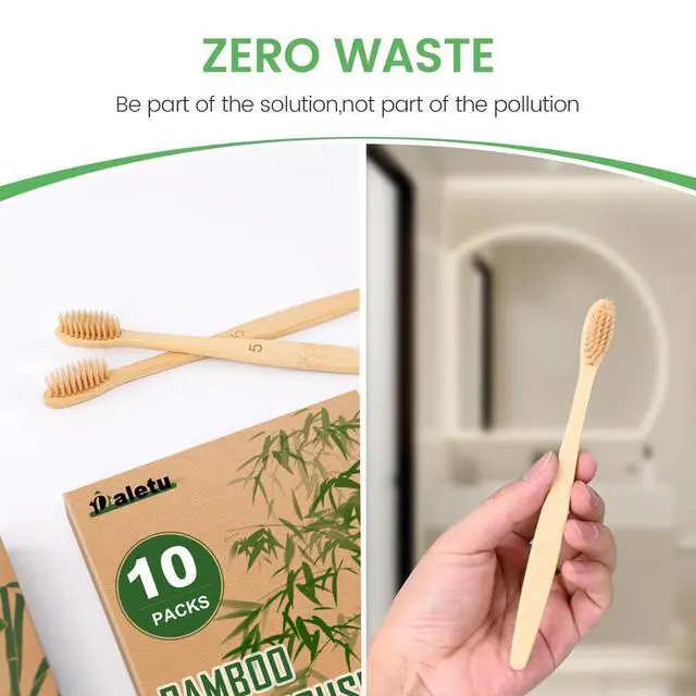 Alt view image 6 of 7 - Bamboo Toothbrushes Soft Bristles 10 Pack, Biodegradable BPA Free Soft Bristles Toothbrushes for Adult, Eco-Friendly, Natural Wooden Organic Toothbrush