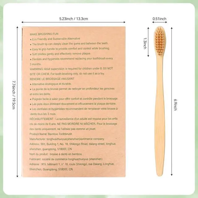 Alt view image 5 of 7 - Bamboo Toothbrushes Soft Bristles 10 Pack, Biodegradable BPA Free Soft Bristles Toothbrushes for Adult, Eco-Friendly, Natural Wooden Organic Toothbrush