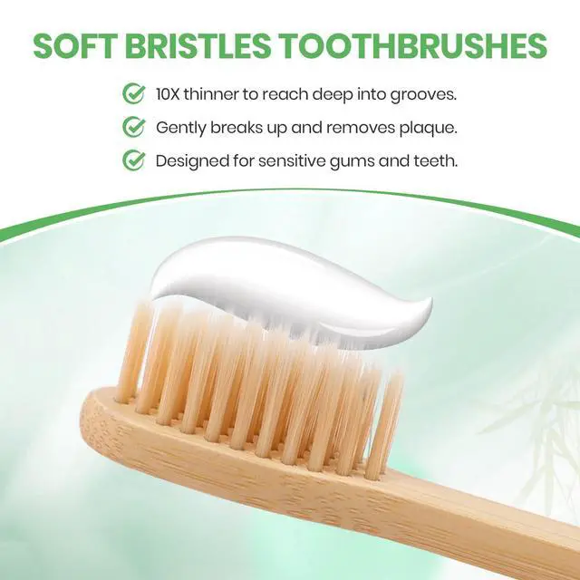Alt view image 4 of 7 - Bamboo Toothbrushes Soft Bristles 10 Pack, Biodegradable BPA Free Soft Bristles Toothbrushes for Adult, Eco-Friendly, Natural Wooden Organic Toothbrush