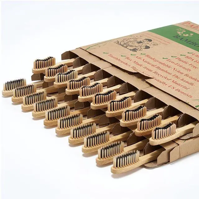 Main image of 20 Count Bamboo Toothbrushes (Soft+Medium), Natural Wood Toothbrush Bulk, Eco-Friendly, BPA Free, Biodegradable & Compostable Charcoal Wooden - Reusable Travel Toothbrushes