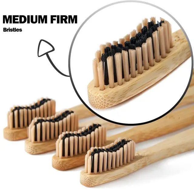 Alt view image 4 of 7 - 20 Count Bamboo Toothbrushes (Soft+Medium), Natural Wood Toothbrush Bulk, Eco-Friendly, BPA Free, Biodegradable & Compostable Charcoal Wooden - Reusable Travel Toothbrushes