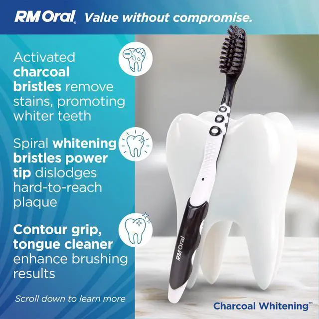 Alt view image 3 of 6 - Charcoal Whitening Toothbrushes, Charcoal-Infused Firm Bristles, Helps Whiten Teeth and Reaches Deep Along the Gumline and Between Teeth, 2 Count