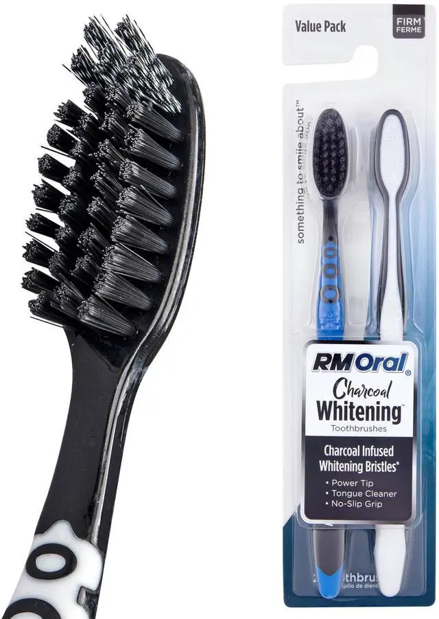 Main image of Charcoal Whitening Toothbrushes, Charcoal-Infused Firm Bristles, Helps Whiten Teeth and Reaches Deep Along the Gumline and Between Teeth, 2 Count