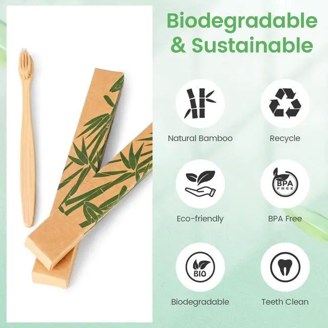 Alt view image 3 of 7 - Bamboo Toothbrushes Soft Bristles 10 Pack, Biodegradable BPA Free Soft Bristles Toothbrushes for Adult, Eco-Friendly, Natural Wooden Organic Toothbrush