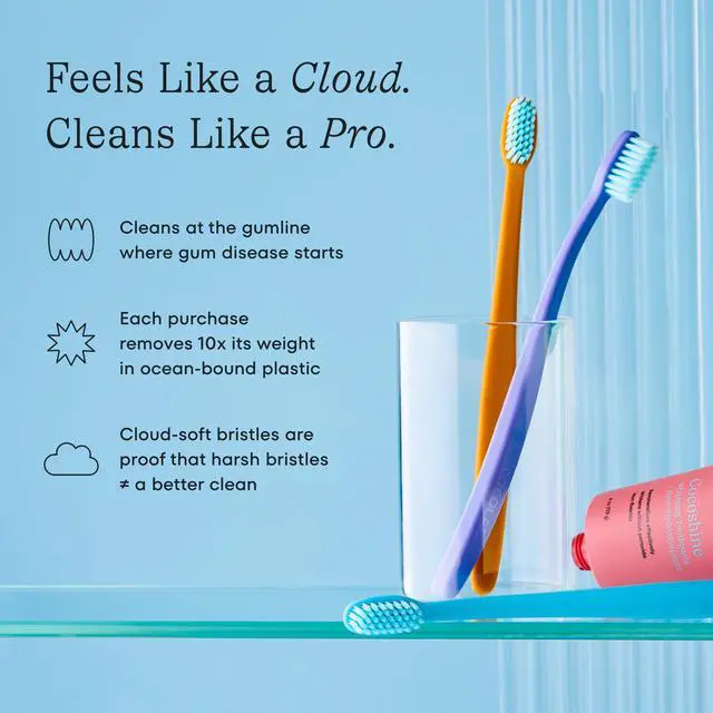 Alt view image 2 of 7 - Cocobrush Ultra Soft Toothbrush by Compact Head Bristles for Teeth Cleaning, Sensitive Gums Oral Care, Manual Toothbrush for Adults and Kids, Cherry Blossom