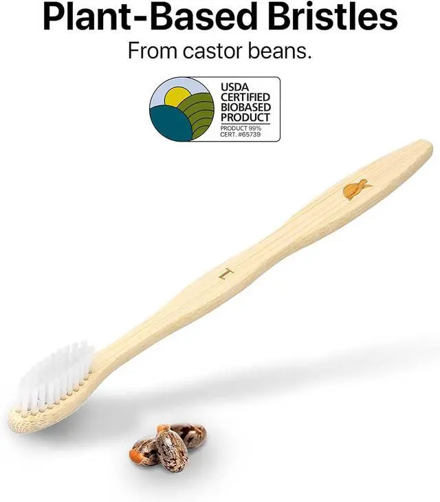 Alt view image 2 of 6 - Plant-Based Bristles, Bamboo Toothbrushes, Soft Natural Toothbrush for Adults (4 Pack)