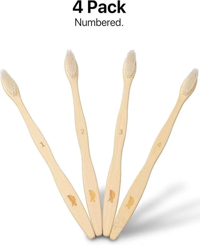 Alt view image 4 of 6 - Plant-Based Bristles, Bamboo Toothbrushes, Soft Natural Toothbrush for Adults (4 Pack)