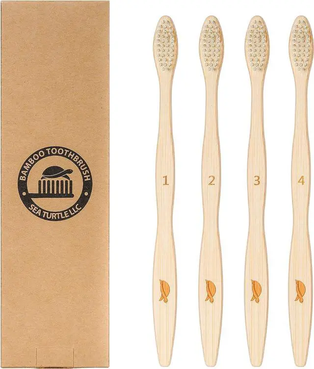 Main image of Plant-Based Bristles, Bamboo Toothbrushes, Soft Natural Toothbrush for Adults (4 Pack)