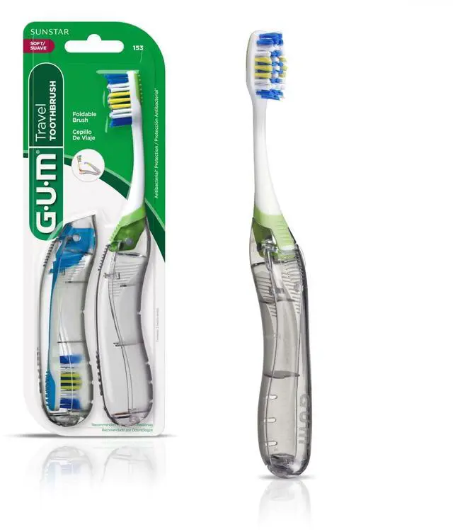 Main image of Folding Travel Toothbrush for Adults, Soft-Bristled Compact Toothbrush with Tongue Scraper, 2 Count