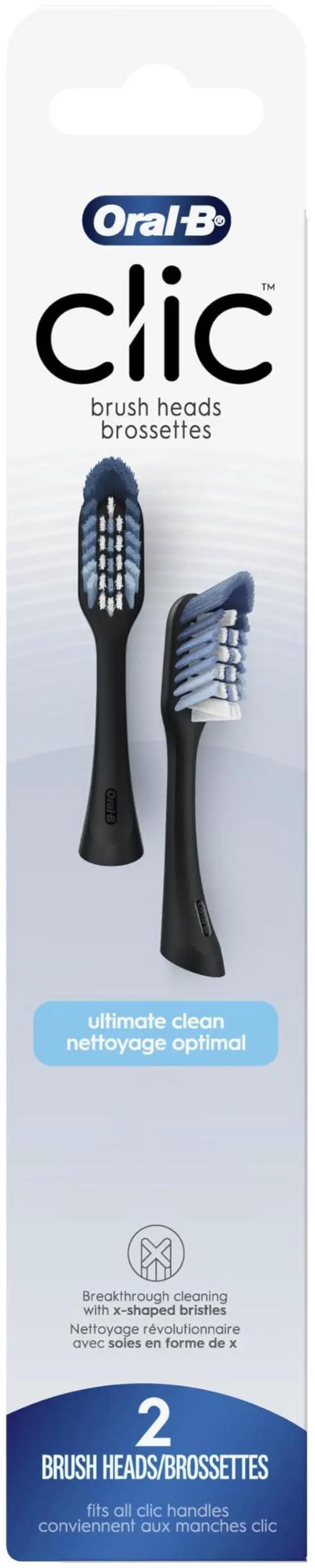 Main image of Clic Toothbrush Replacement Heads, 2 Count toothbrushes, Black Refill Brush Heads