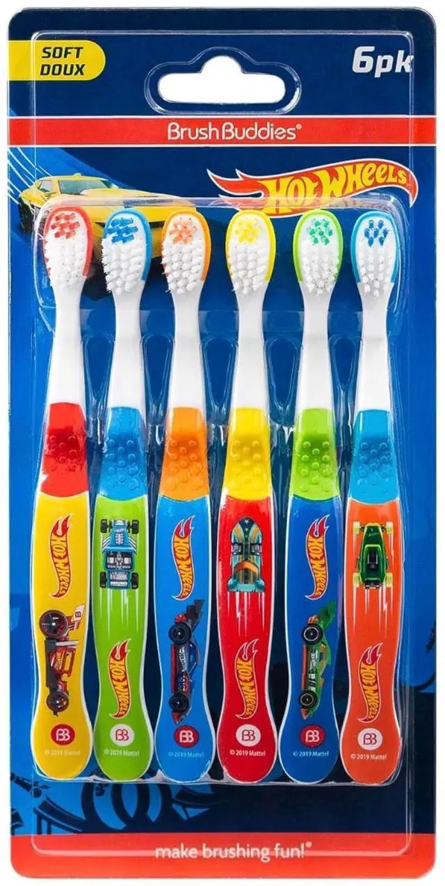 Main image of Hot Wheels Toothbrush for Kids, Kids Toothbrushes, Toothbrush Pack, Soft Bristles for Kids, Toddler Ages 2-4, 6PK