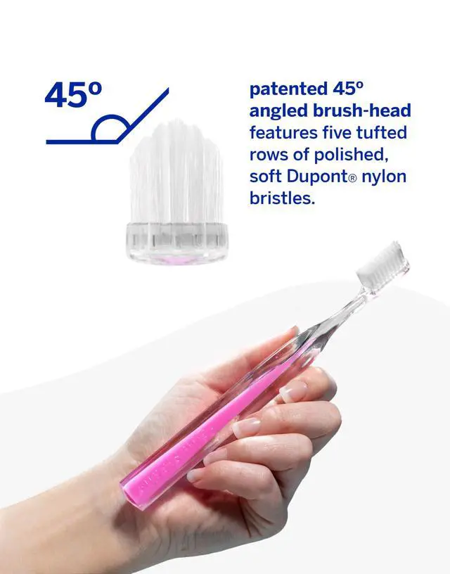 Alt view image 5 of 7 - Crystal Collection Toothbrush, Pink Diamond, Manual Toothbrush, Patented 45° Angled Soft Bristle Toothbrush with Dupont® Bristles, Ergonomic Handle for Sensitive Teeth, Safe for Veneers
