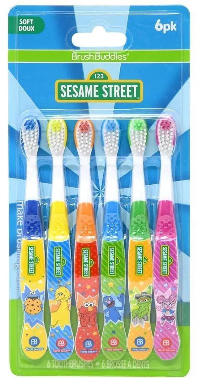 Main image of Sesame Street Toothbrushes for Kids, Soft Bristle Toddler Toothbrushes Ages 2-4, Fun Sesame Street Designs, 6-Count Set