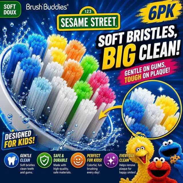 Alt view image 3 of 5 - Sesame Street Toothbrushes for Kids, Soft Bristle Toddler Toothbrushes Ages 2-4, Fun Sesame Street Designs, 6-Count Set
