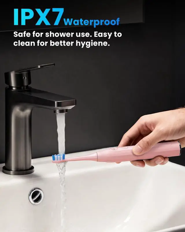 Alt view image 6 of 7 - Electric Toothbrush for Adults, Rechargeable Electric Toothbrush with 8 Brush Heads, Travel Case, Charging Base & Wireless Charging - 5 Modes with Smart Timer, Pink
