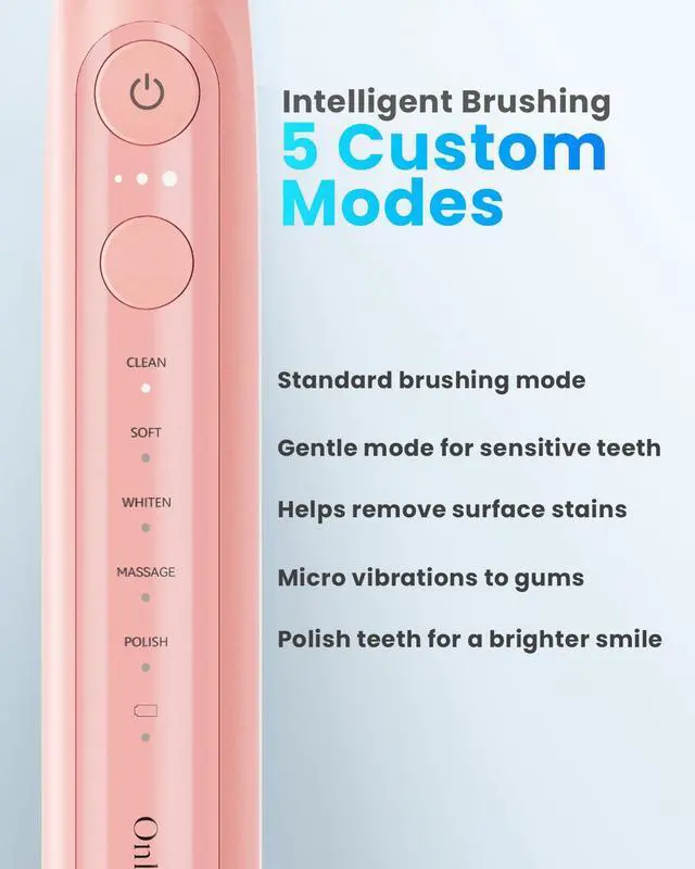 Alt view image 3 of 7 - Electric Toothbrush for Adults, Rechargeable Electric Toothbrush with 8 Brush Heads, Travel Case, Charging Base & Wireless Charging - 5 Modes with Smart Timer, Pink