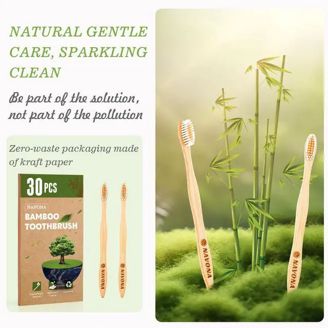 Alt view image 7 of 7 - PCS Bamboo Toothbrushes Pack, BPA Free Medium Soft Bristles Toothbrushes for Adults, Eco-Friendly Natural Wooden Toothbrush Bulk, Box of Two Reusable Travel Toothbrush