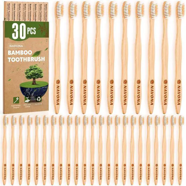 Main image of PCS Bamboo Toothbrushes Pack, BPA Free Medium Soft Bristles Toothbrushes for Adults, Eco-Friendly Natural Wooden Toothbrush Bulk, Box of Two Reusable Travel Toothbrush