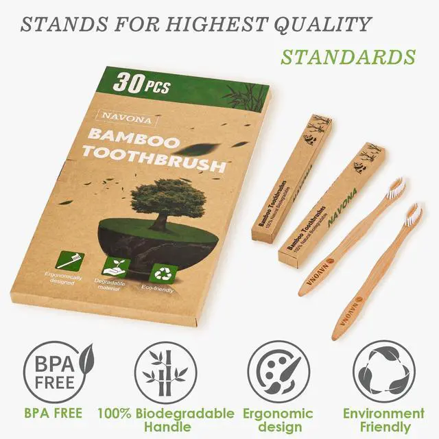 Alt view image 4 of 7 - PCS Bamboo Toothbrushes Pack, BPA Free Medium Soft Bristles Toothbrushes for Adults, Eco-Friendly Natural Wooden Toothbrush Bulk, Box of Two Reusable Travel Toothbrush