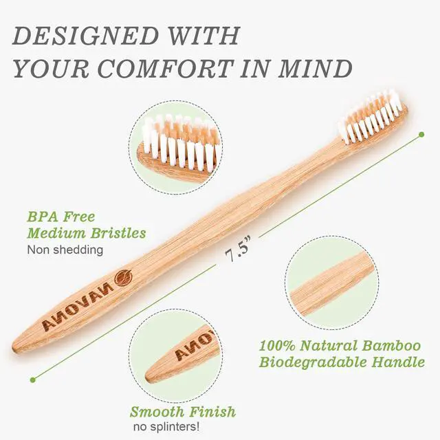Alt view image 3 of 7 - PCS Bamboo Toothbrushes Pack, BPA Free Medium Soft Bristles Toothbrushes for Adults, Eco-Friendly Natural Wooden Toothbrush Bulk, Box of Two Reusable Travel Toothbrush