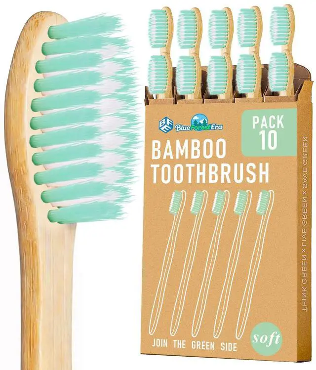 Main image of Bamboo Toothbrushes, Natural Bristles Plastic Free Toothbrush, Non Toixc Wooden Organic Toothbrushes, Bamboo Tooth Brush Soft, Biodegradable All Natural Toothbrush for Adults